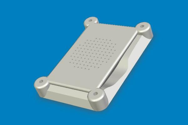 Enclosure CAD 3D model with perforated top panel — modeled from sketch and 2D CAD file