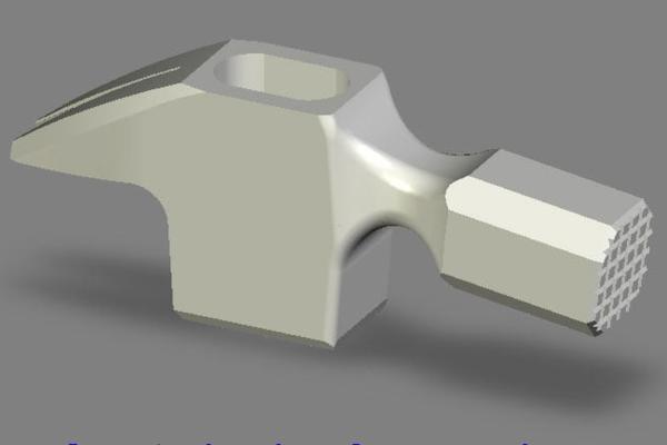 Hammer tool CAD 3D model with serrated face — precision 3D model created from 2D engineering drawing